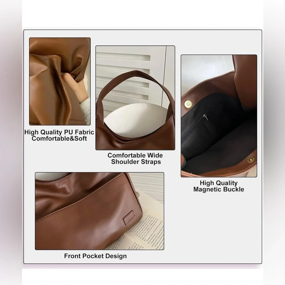 NWT Brown Faux Leather Hobo Shoulder Bag